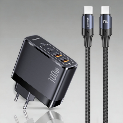 Komplet hišni polnilec in kabel za hitro polnjenje 100W – Usams – Črna
