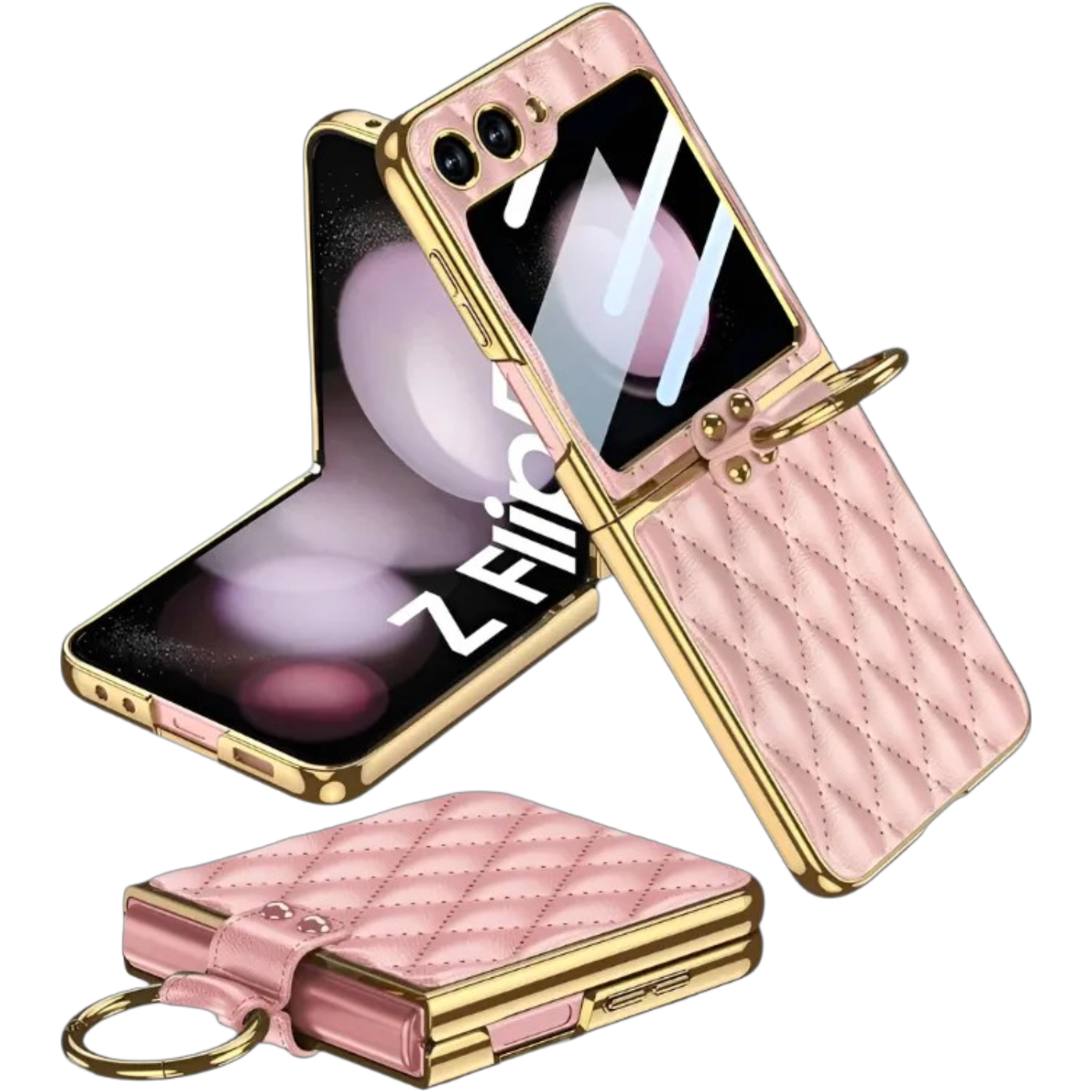 Usnjeni ovitek z obročem za Samsung Galaxy Z Flip5 roza zaščitni etui