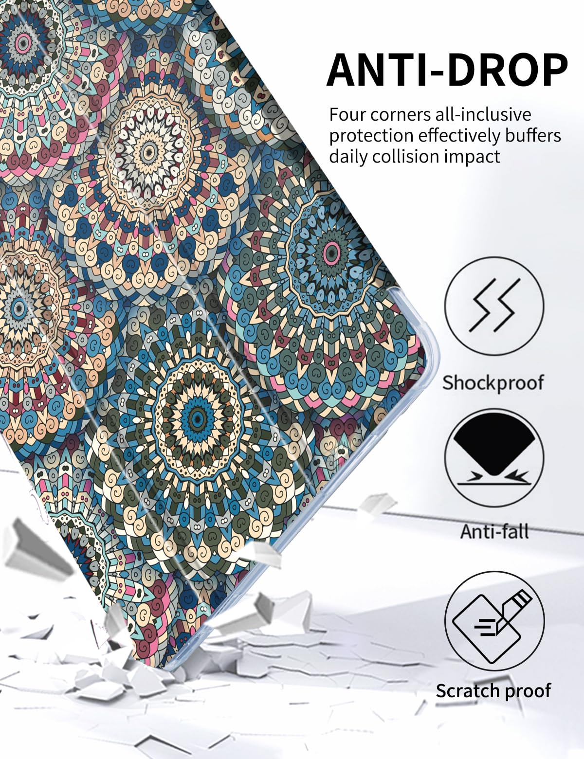 Ovitek za Samsung Galaxy Tab A8 10.5 (2021/2022) – Držalo za Pisalo, Trojno Zložljivo Stojalo, Mandala Geometrijski Vzorec
