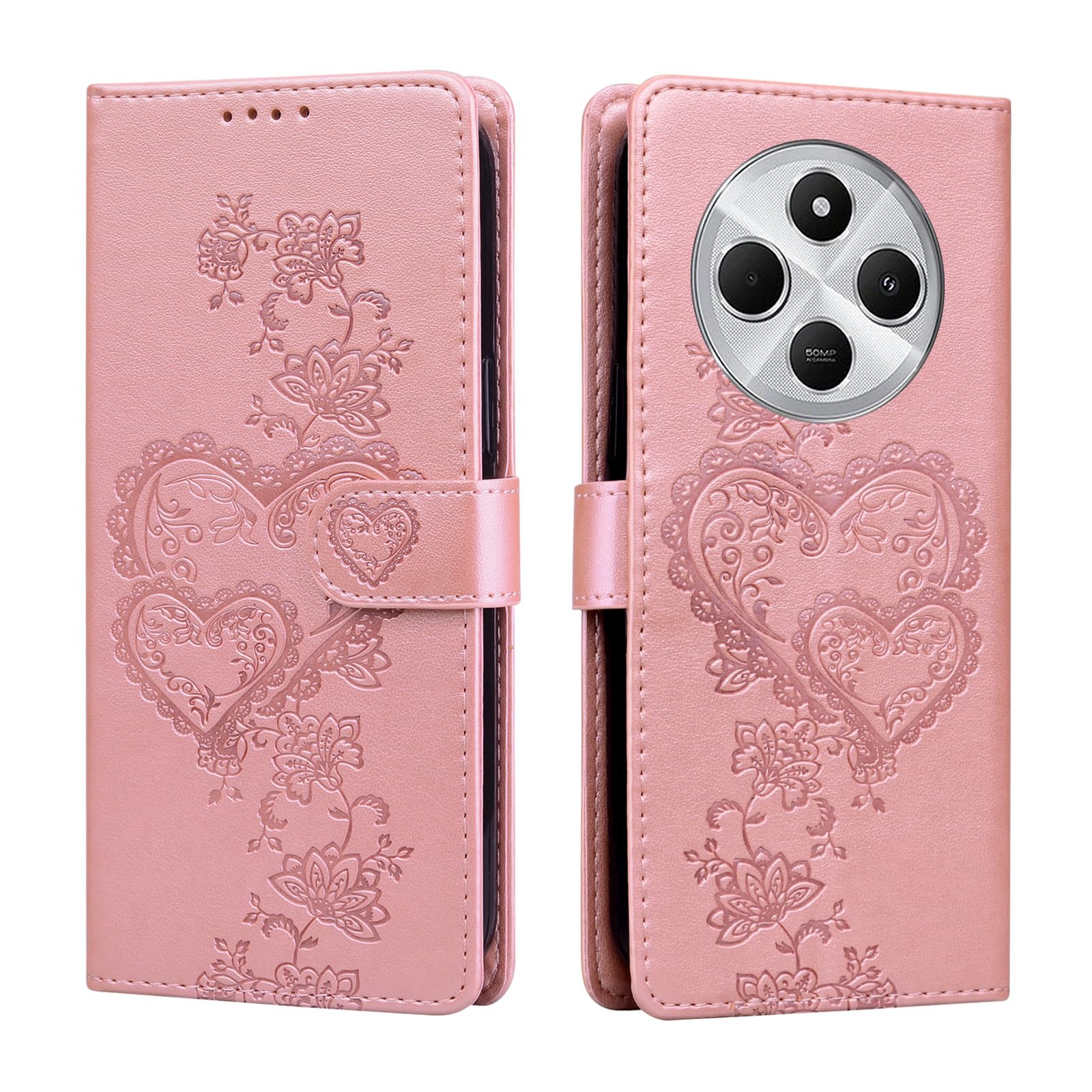 Preklopni-ovitek-za-Xiaomi-Redmi-14C-roza-srce:Preklopni ovitek za Xiaomi Redmi 14C – roza srce