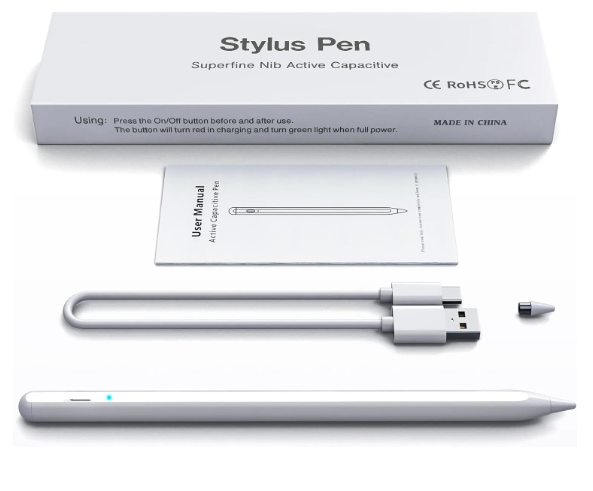 Aktivno pisalo za tablice (Apple, Android) + 3 dodatne konice + kabel – Infostyle – Bela