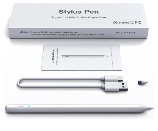 Aktivno pisalo za tablice (Apple, Android) + 3 dodatne konice + kabel – Infostyle – Bela