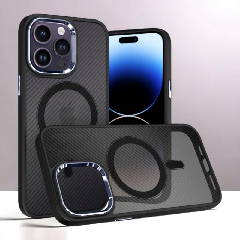 Ovitek "Magnetic Carbon - MagSafe" za iPhone 13 Pro Max – Tel Protect – Oranžna / PC + TPU silikon