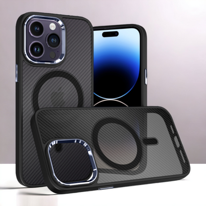 Ovitek "Magnetic Carbon - MagSafe" za iPhone 13 Pro Max – Tel Protect – Oranžna / PC + TPU silikon