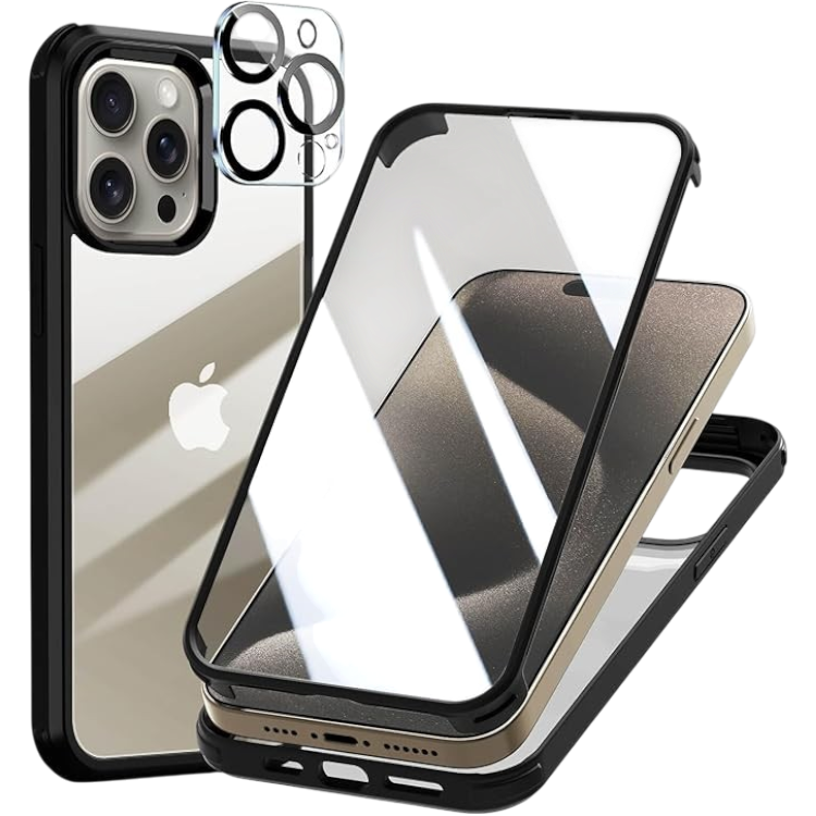 Ovitek "360°" z zaščito za kamero + magnetnim obročom za iPhone 15 Pro – Infostyle – Črna