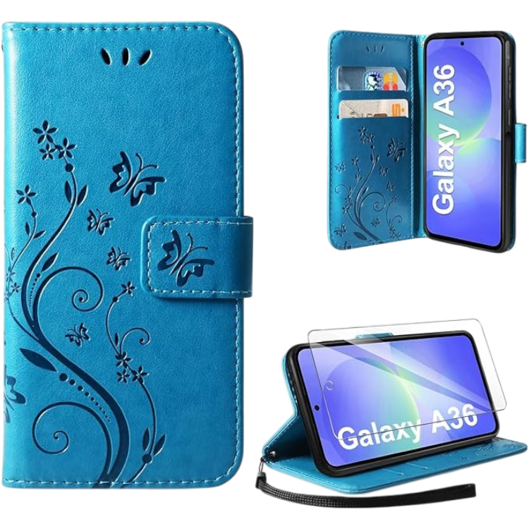Preklopna torbica + zaščitno steklo za Samsun Galaxy A12 – Infostyle – Modra