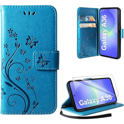 Preklopna torbica + zaščitno steklo za Samsun Galaxy A12 – Infostyle – Modra