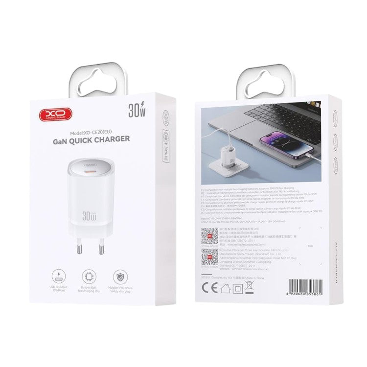 Stenski polnilec "XO CE20" 30W PD USB-C – Infostyle