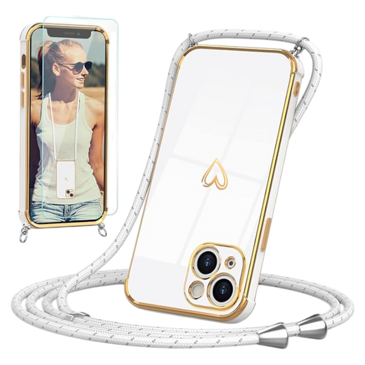 Ovitek z vrvico "Togestar" + zaščitno steklo za iPhone 14 – Bela