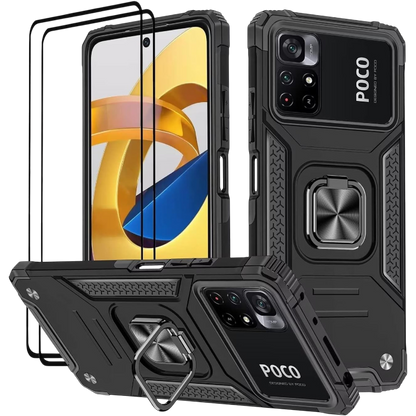 Ovitek + zaščitno steklo (2kosa) za Xiaomi Poco M4 PRO 5G / Redmi Note 11S 5G – KANSI – Črna