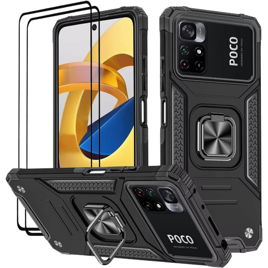 Ovitek + zaščitno steklo (2kosa) za Xiaomi Poco M4 PRO 5G / Redmi Note 11S 5G – KANSI – Črna