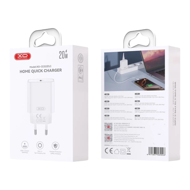 Stenski polnilec "XO" 20W PD USB-C