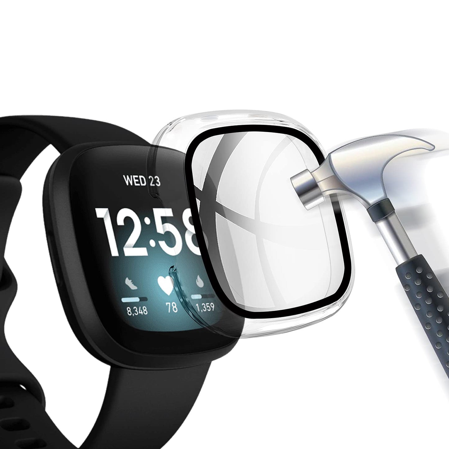 Zaščitni ovitek za Fitbit Versa 3 + steklo 9H – 360° (prozoren)