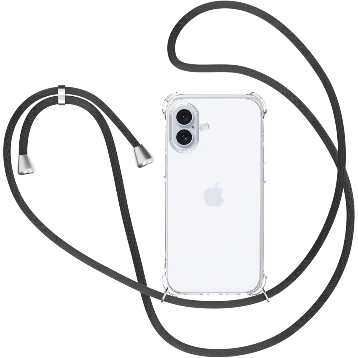 Prozoren ovitek XTCASE za iPhone 16 s črno vrvico