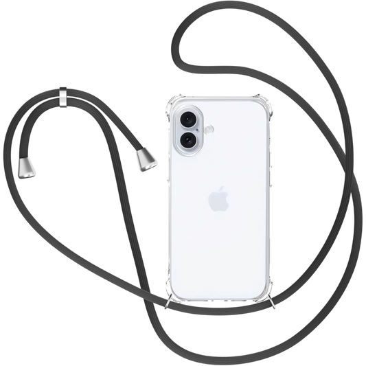 Prozoren ovitek XTCASE za iPhone 16 s črno vrvico