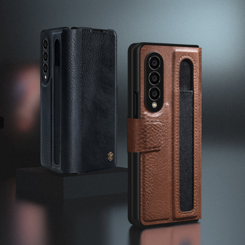 Ovitek "Aoge Leather" za telefon Samsung Z Fold 4 – Nillkin – Črna / Umetno usnje + PC