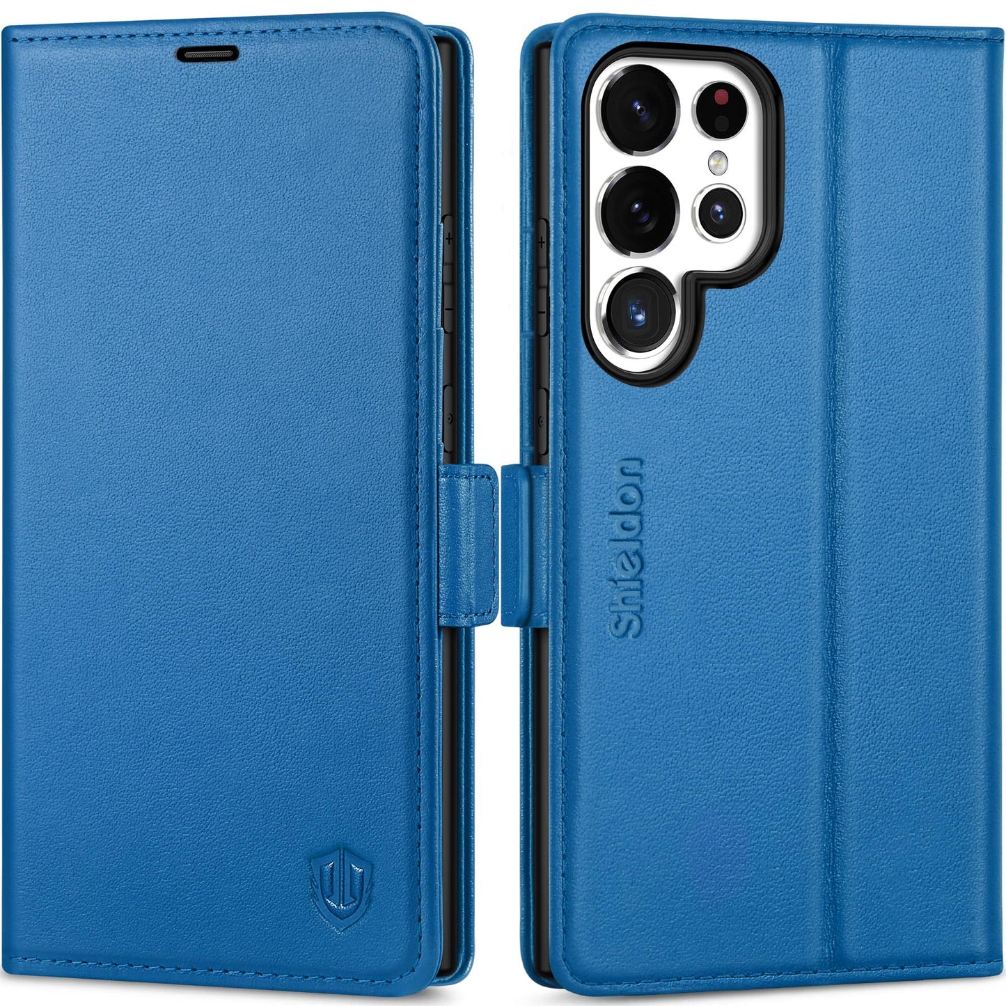 SHIELDON preklopna torbica iz pravega usnja za Samsung Galaxy S25 Ultra - RFID Zaščita, Safirno Modra