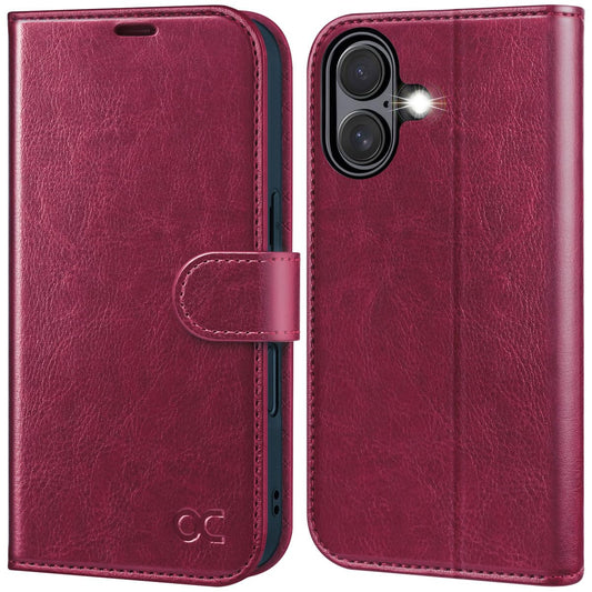 OCASE preklopni ovitek za iPhone 16, bordo, zaščita, preklopni dizajn