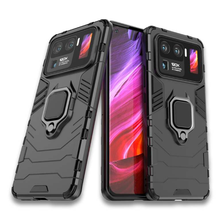Silikonski ovitek "ring" za Xiaomi Mi 11 Ultra - Črna – Infostyle – Črna / PC + TPU silikon