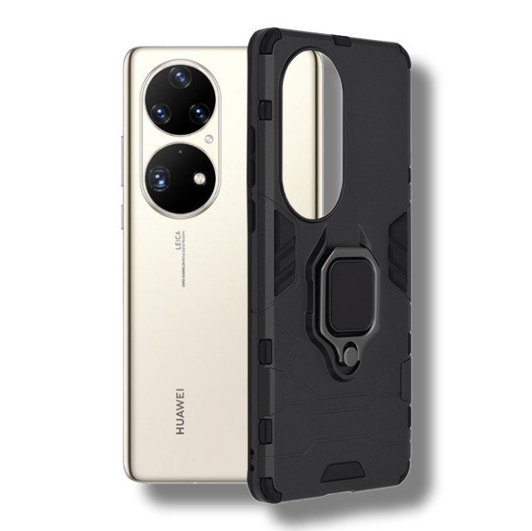 Silikonski ovitek "ring" za Huawei P50 - Črna – Infostyle – Črna / PC + TPU silikon
