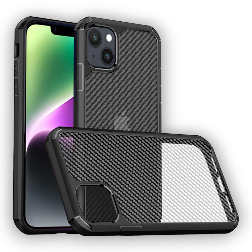 Ovitek "Carbon Fuse" za iPhone 14 Plus – Infostyle – Črna / PC + TPU silikon