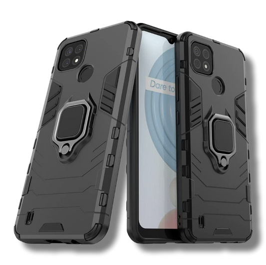 Silikonski ovitek "ring" za Realme C21 - Črna – Infostyle – Črna / PC + TPU silikon