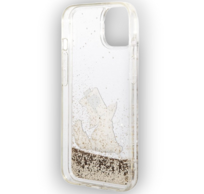 Ovitek Karl Lagerfeld "Choupette - liquid gold glitter" za iPhone 14 Plus/15 Plus (KLHCP14MGCFD)