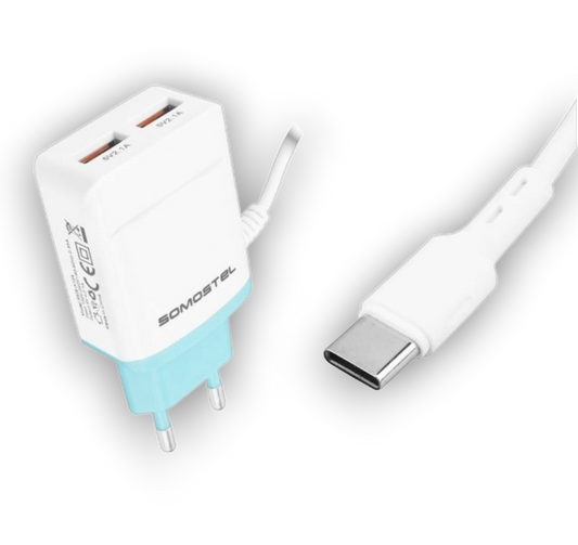 Komplet hišni polnilec s kablom USB C - zeleno-bela – Somostel – Bela